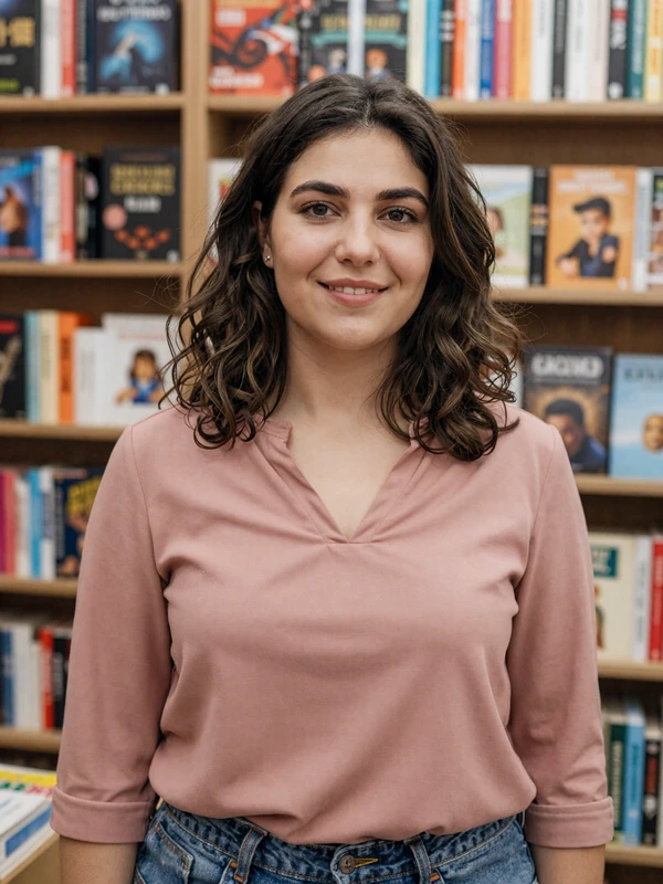 Elena, 34, Romanian bookshop assistant in dusty rose blouse, real MilaDate member portrait example